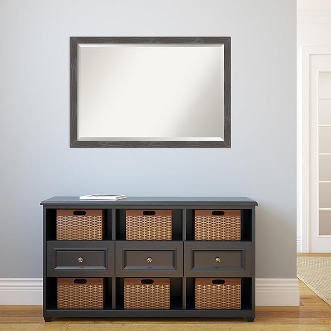 Amanti Art Grey Wall Mirror 27x39 Woodridge Rustic Grey Rectangle Bathroom - Image 6
