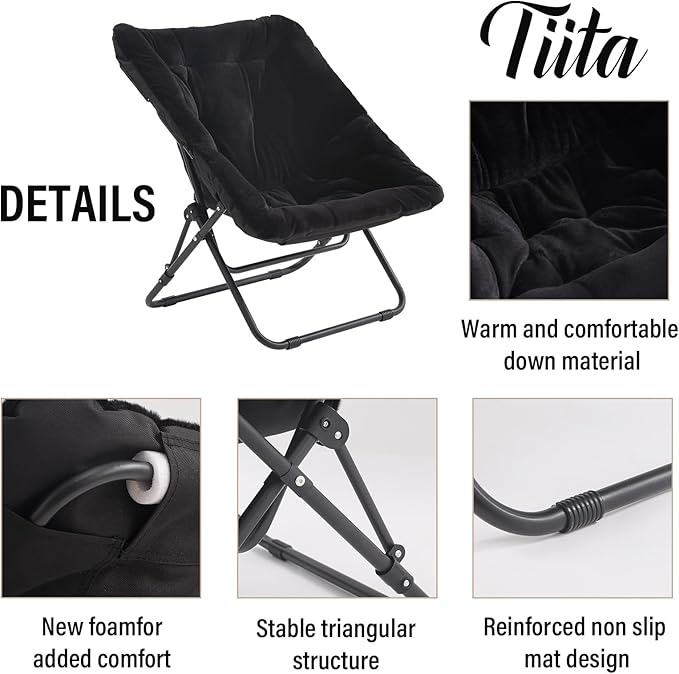Tiita Folded Chair with Ottoman, Soft Faux Fur Oversized Folding Accent Chair - Image 4