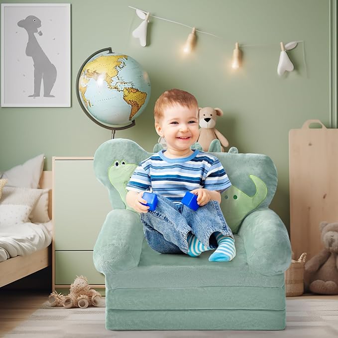 Dinosaur Kids Couch Fold Out 2-in-1 Toddler Sofa Fold Out - Image 2