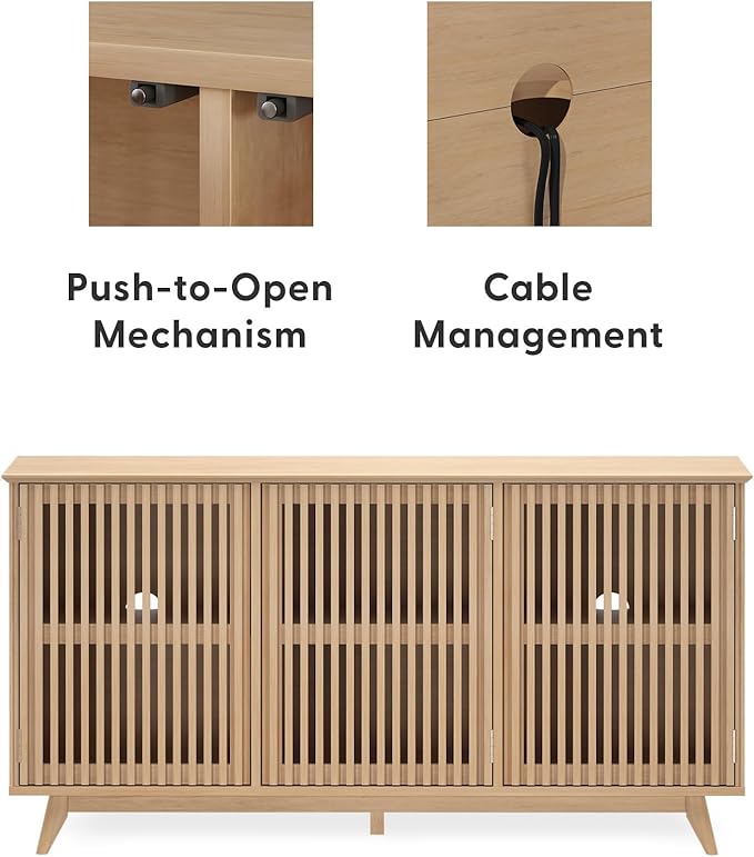 Plank+Beam Mid-Century Modern Wood TV Stand, Three Door Solid Wood - Image 5