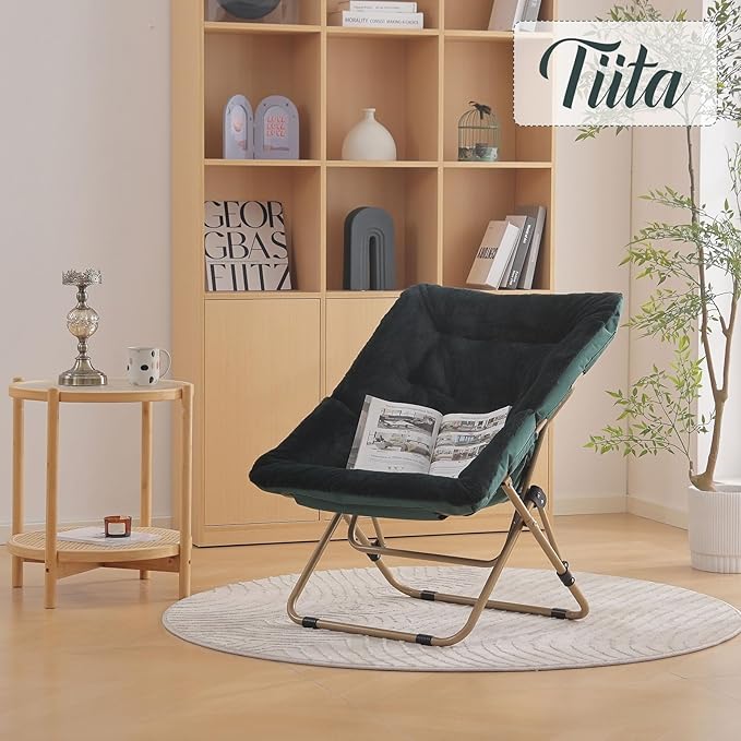 Tiita Comfy Saucer Chair, Soft Faux Fur Oversized Folding Accent Chair - Image 2