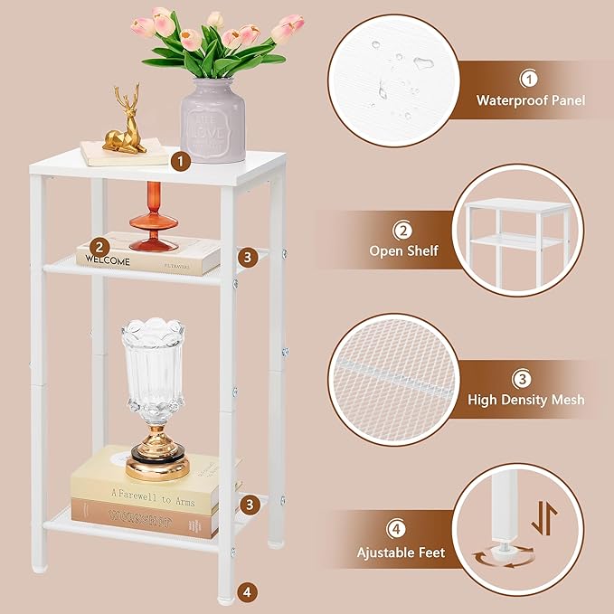 Hoctieon 2-Set 3 Tier End Table, Telephone Table Set of 2, Tall Side Table - Image 4