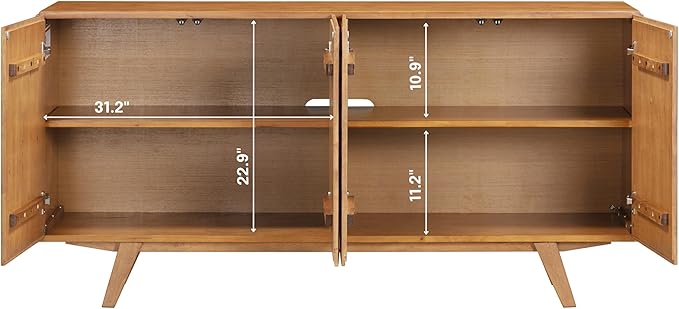 NTC Sapa Mid-Century Modern Solid Wood Sideboard – 4-Door Accent Buffet Cabinet - Image 6