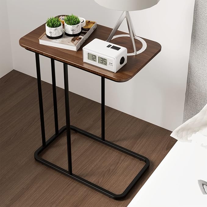 C Shaped Side Table, Small End Table MDF Black Walnut Coffee Table, Modern - Image 5