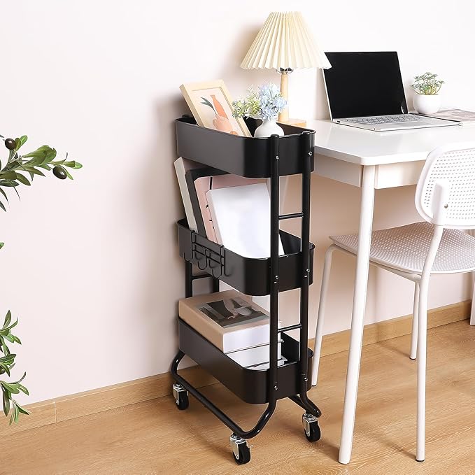 MAX Houser Slim 3-Tier Rolling Utility Cart, Narrow Metal Bathroom Storage - Image 5