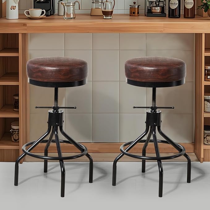 Counter Height Bar Stool Adjustable Swivel Round Barstools Modern PU Leather - Image 7