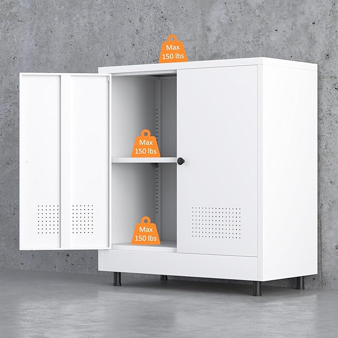 Metal Storage Cabinet with 2 Doors and Adjustable Shelf, Free Standing Accent - Image 7