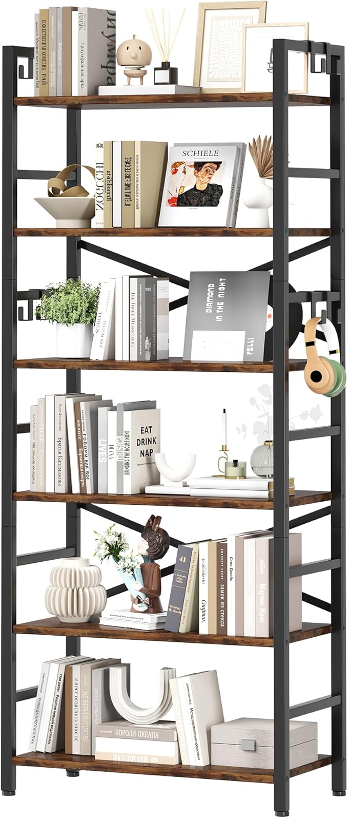 6 Tier Bookshelf, Industrial Bookcase by Homeiju