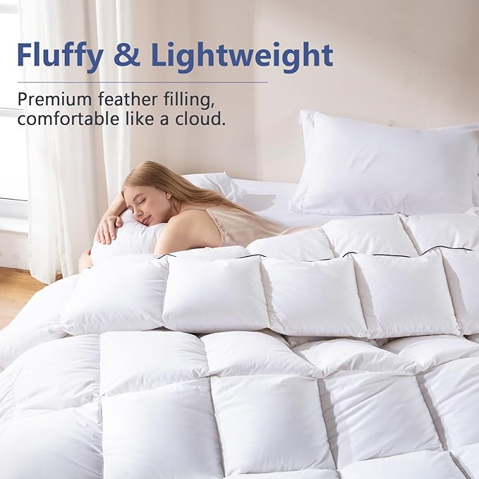 DOWNCOOL White Feather Comforter Full Size, Fluffy Duvet Insert Full - Image 3