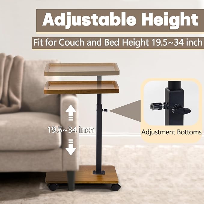 Aoligrace C Shaped End Table Adjustable Height, 360° Swivel Side Table - Image 3