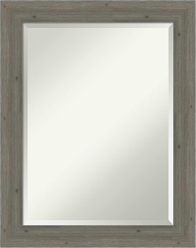Amanti Art Grey Wall Mirror 29x23 Fencepost Grey Narrow Rectangle Bathroom by AmantiArt