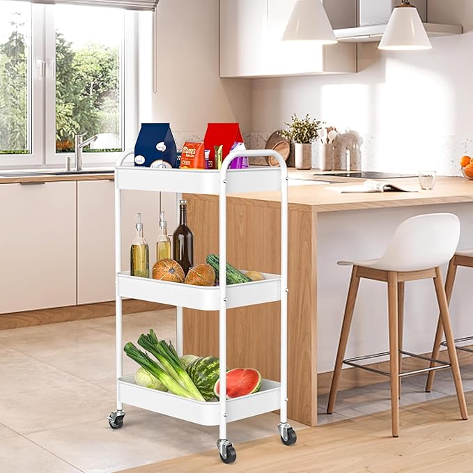 3-Tier Rolling Metal Storage Cart - Image 2