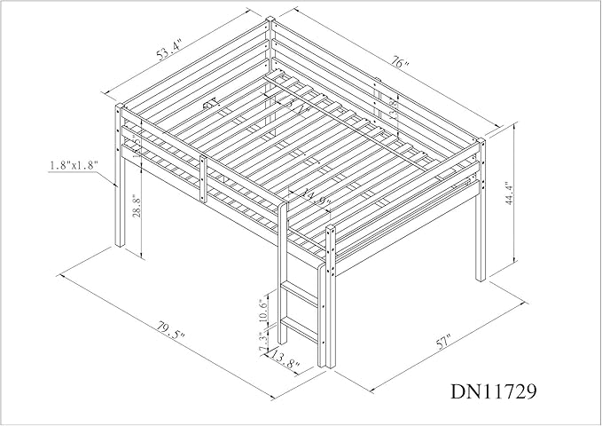 HomSof Full Loft Bed with Guard Rail & Ladder, No Box Spring Needed, Easy - Image 2