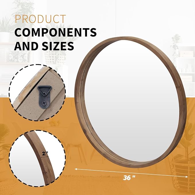 36" Bathroom Mirror, Round Wall Mirror - Image 3