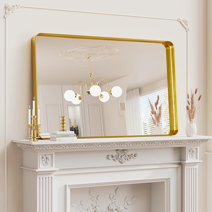 Koonmi Gold Wall Mirror for Bathroom, 30x48 Inch Matte Deep Framed Rounded - Image 5