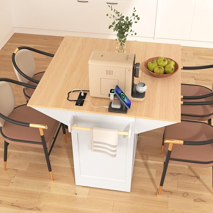 56" Large Kitchen Island with 2 Drop Leafs, Rolling Kitchen Cart on 5 Wheels - Image 11