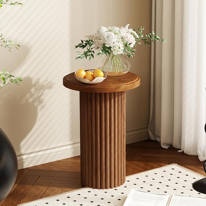 Round Wood Side Table, Fluted Accent Table, Small End Table - Image 6