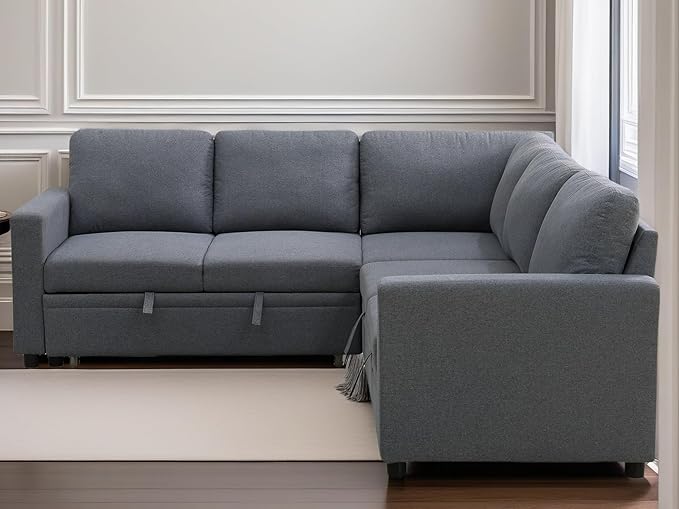 L Shaped Sectional Couch with Pull Out Bed, Convertible Sleeper Sofa Bed Couch - Image 7