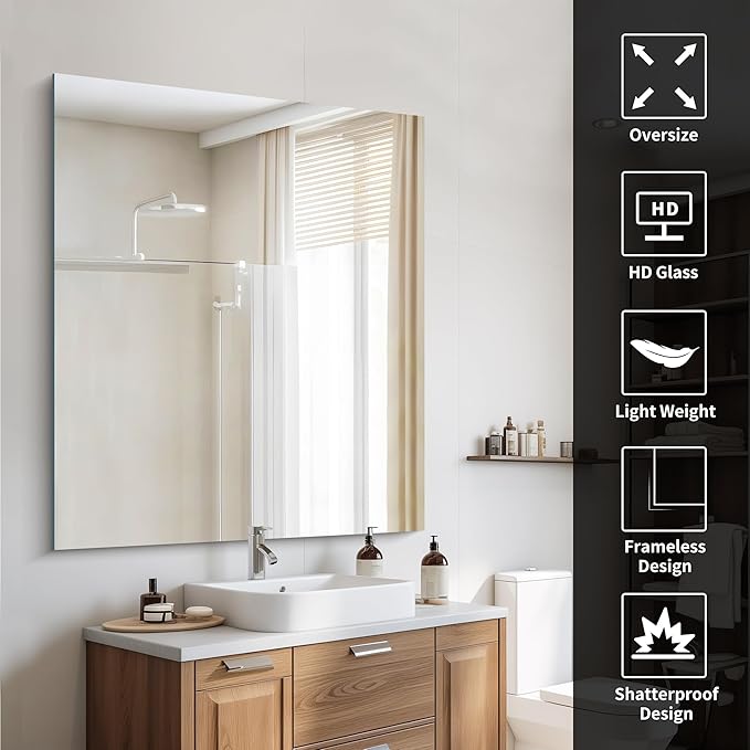 Frameless Mirror, 40x48 Inch Large Bathroom Mirrors - Image 4