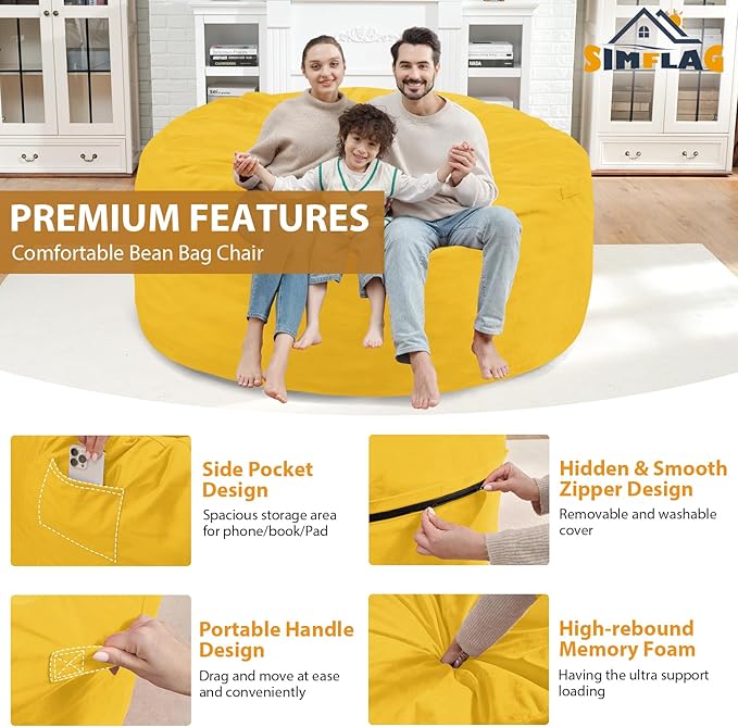 5FT Bean Bag Chair, Large Bean Bag Chairs - Image 4