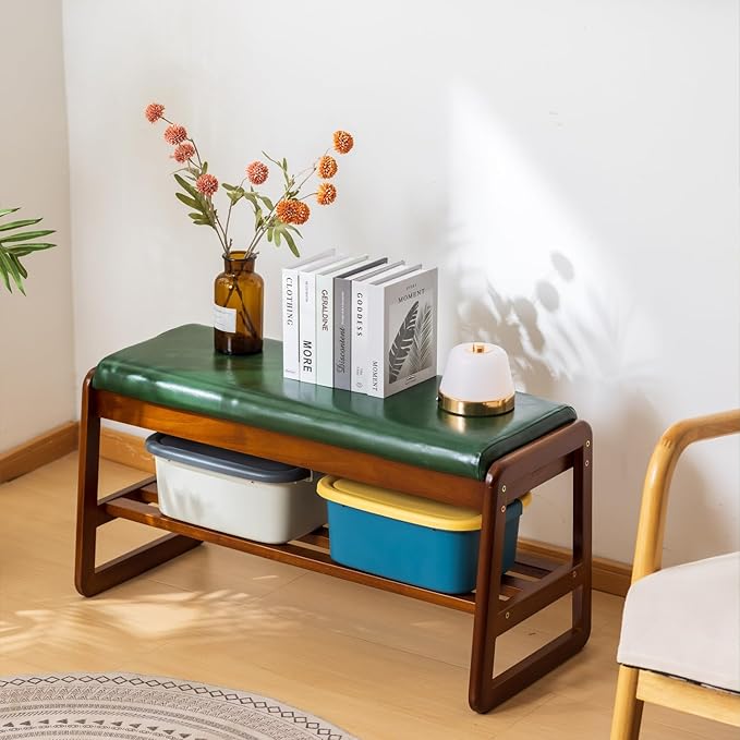 Solid Wood Shoe Bench, 2-Tier Entryway Bench - Image 6