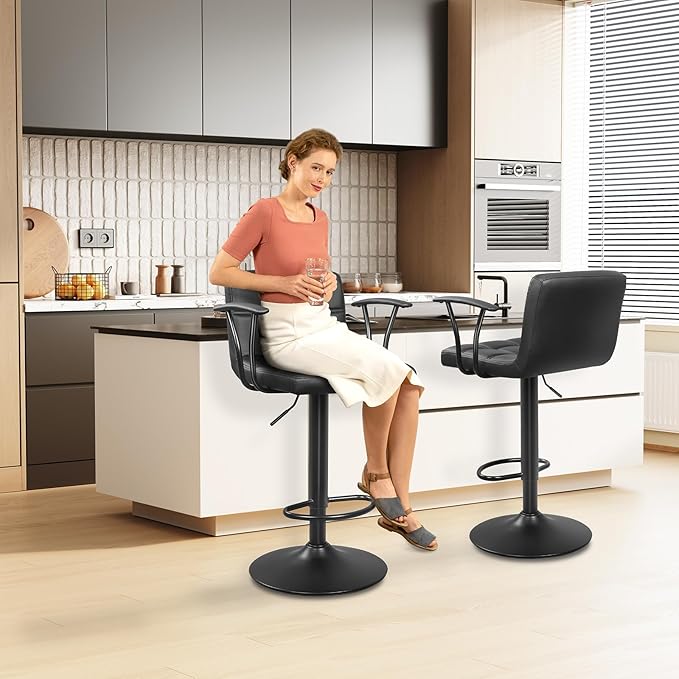 Bar Stools Set of 2, Armrest Adjustable Swivel Barstools - Image 7