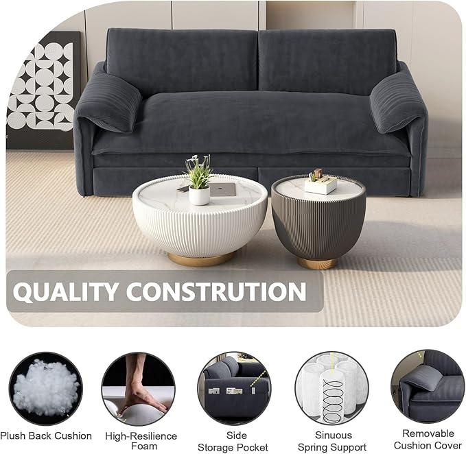 66" Queen Size Pull Out Couch Bed Convertible Sleeper Loveseat Sofa Velvet - Image 5
