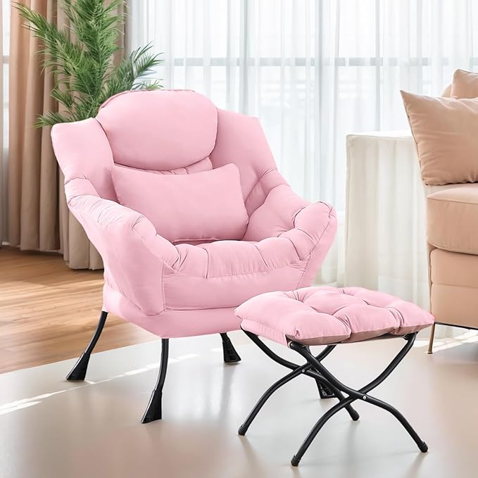 Lazy Chair with Ottoman, Modern Lounge Chair with Lumbar Pillow, Accent Cozy by Furlide