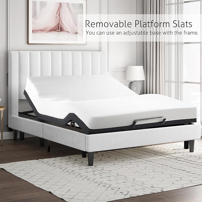 SHA CERLIN Twin Bed Frame/Velvet Upholstered Platform Bed Frame - Image 8