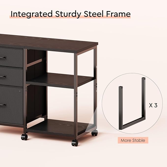 3 Drawer File Cabinet with Wheels Rolling Printer Stand with Open Storage Shelf - Image 9