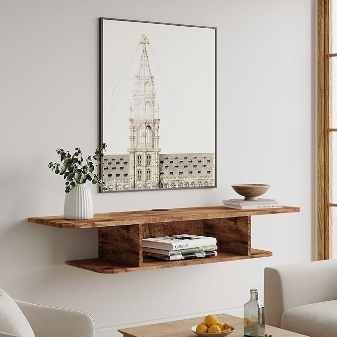 FITUEYES Floating TV Stand Wall Mounted, 2 Tier Floating Entertainment Shelf by FITUEYES