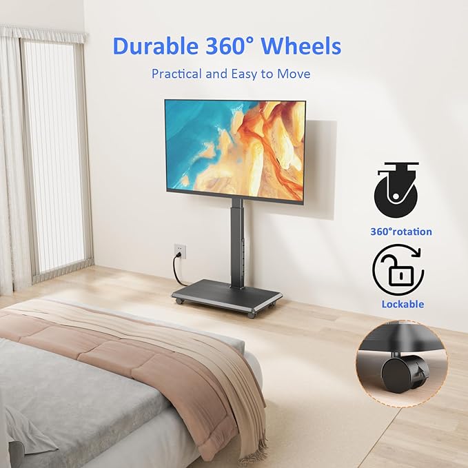 Rolling TV Stand with Power Outlet, Mobile TV Stand - Image 4