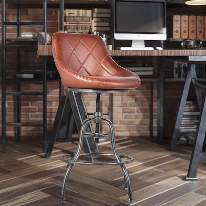 Diwhy Industrial Counter Stool, 22.44"-27.17" Adjustable Height PU Backrest - Image 3