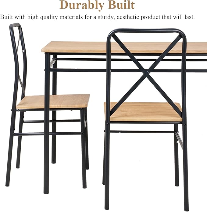 VECELO 5-Piece Kitchen Dining Table Set, Wood Tabletop & Heavy-Duty Metel Frame - Image 4