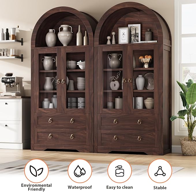 Kitchen Pantry Cabinet, Arched Bookshelf Bookcase China Pantry Storage Cabinet - Image 4