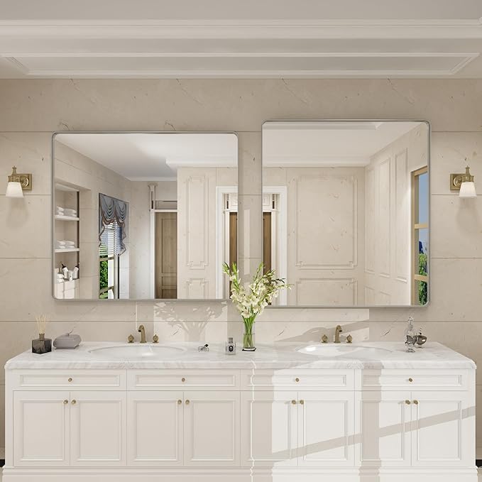 40x36 Inch Brushed Nickel Bathroom Mirror - Image 6