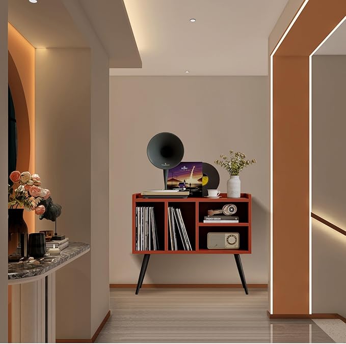 Record Player Stand with Vinyl Storage, Turntable Stand with Solid Wood Legs - Image 7