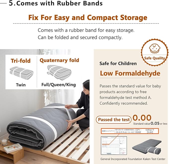 EMOOR Japanese Wool-Blend Padded Futon Mattress GOMA King Dark Gray, Gusset - Image 7