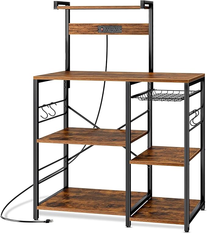 Kitchen Bakers Rack with Power Outlet & Hangers by Unknown