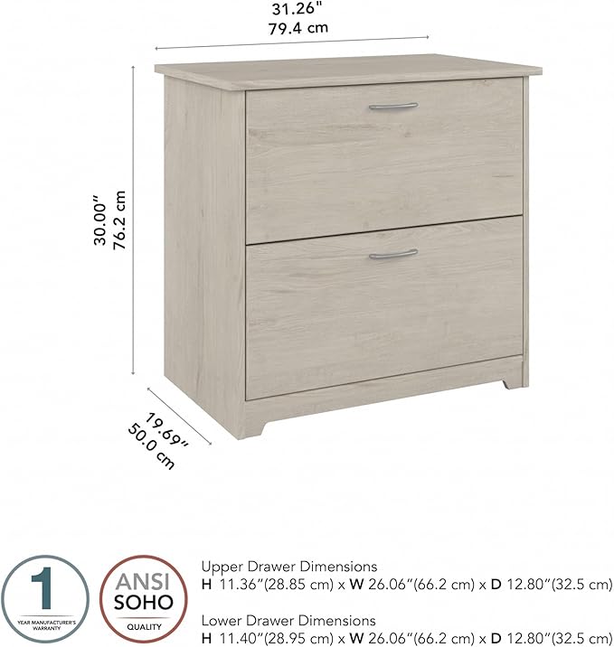 Bush Furniture Cabot 2 Drawer Lateral File Cabinet in Linen White Oak, Home - Image 3