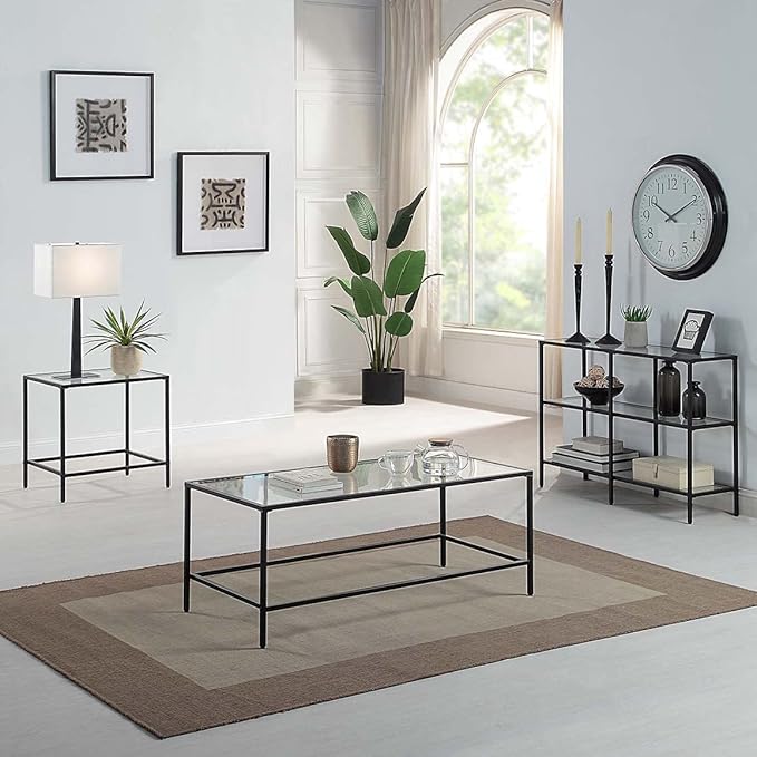 CAWS 22" W Black End Table, Tempered Glass Rectangle Side Table, Night Stand - Image 7