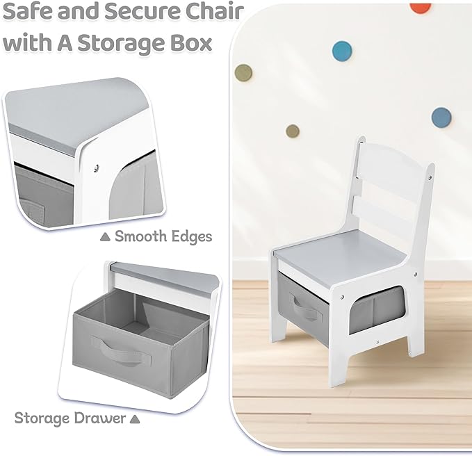 Kids Table and Chairs Set, 4 in 1 Wooden Kids Table - Image 5