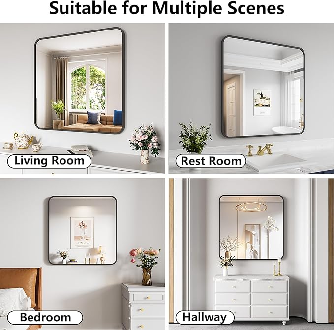 Koonmi Bathroom Mirror, 36X36 Inch Black Metal Framed Mirror - Image 4