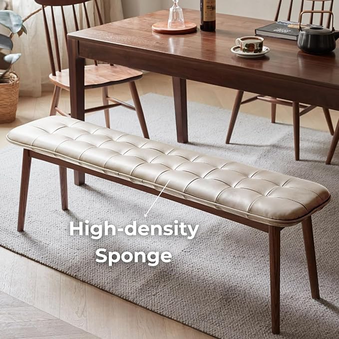 Upholstered Bench, 51.18 in Natural Oak Wood - Image 4