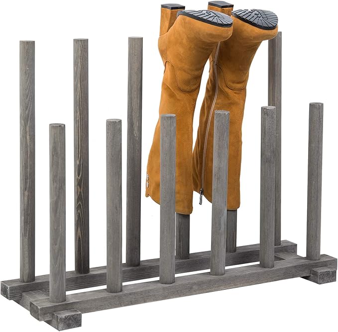 MyGift Vintage Weathered Gray Solid Wood Floor Standing Boot Holder Rack by MyGiftHome