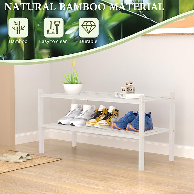 2 Tier Bamboo Shoe Rack for Closet Free Standing Wood Shoe Shelf for Entryway - Image 6