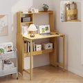 Bamboo Folding Desk with Storage Rack Mid Century Modern Desk by Unknown