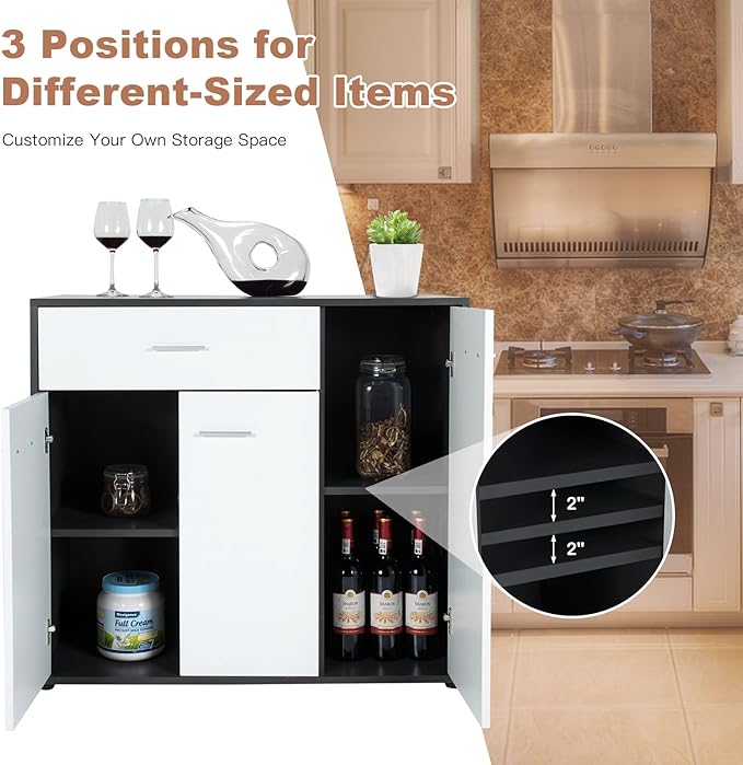 COSTWAY Buffet Sideboard Storage Cabinet, 2 Door Cabinets, Large Drawer - Image 5