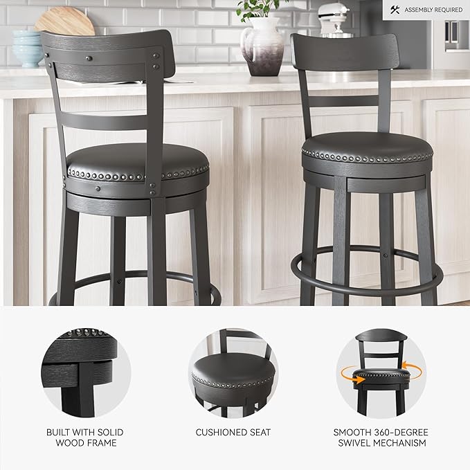 Signature Design by Ashley Valebeck 30.38" Casual Pub Height Upholstered Swivel - Image 4