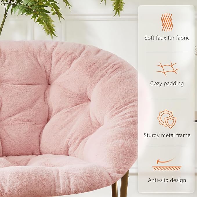 Saucer Chair Faux Fur with Soft and Thick Padded Seat Metal Frame, Modern Style - Image 5